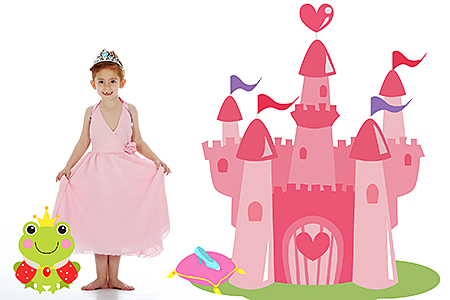 montage numérique d'une princesse devant son château photographiée en studio par Rachel Joubi